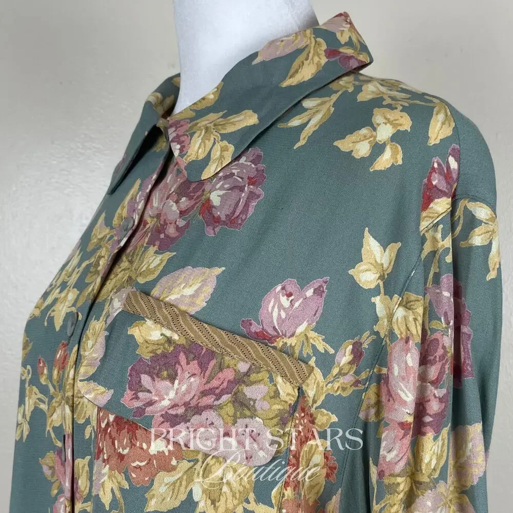 Rare Floral Top Green ALT ASO Phoebe Buffay Friends VTG 90s Made in USA